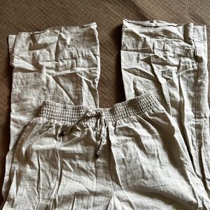 Beige Flowy Bohemian Pants